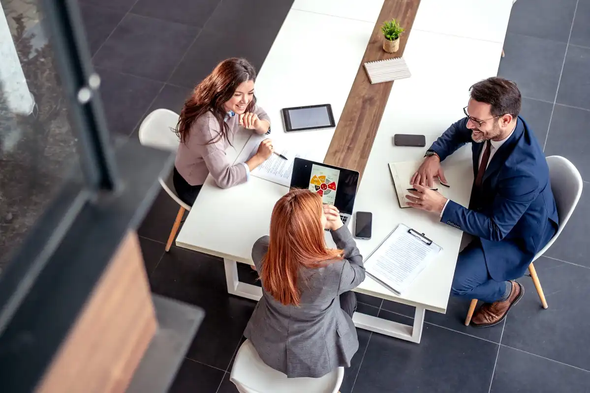 A photo of a client meeting